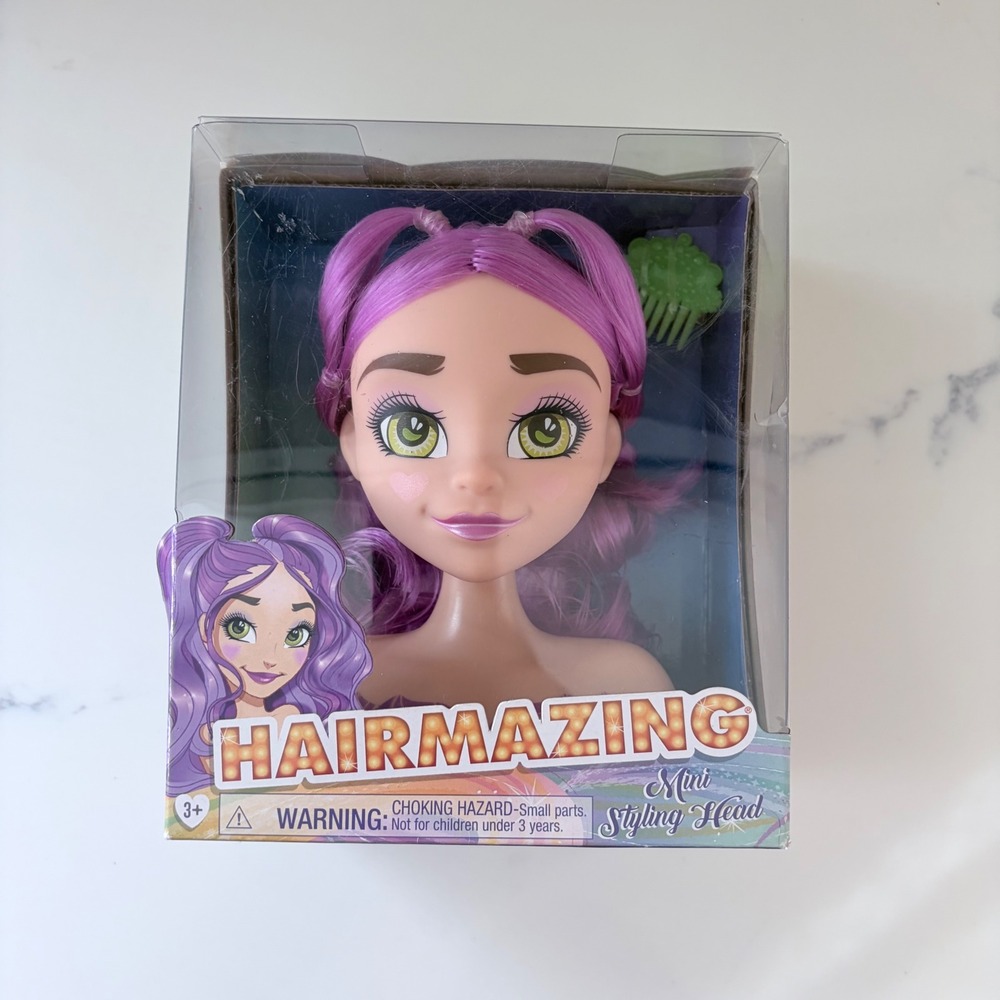 Hairmazing Mini‎ Styling Head Purple Hair Green Eyes Doll Xtreme Play 59132 New